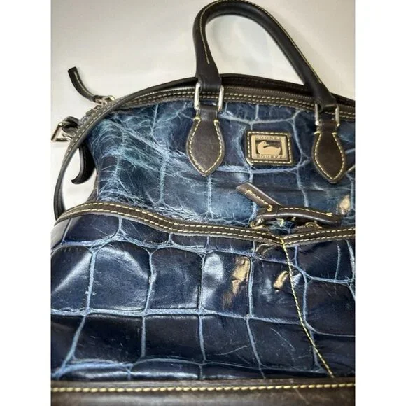 Dooney & Bourke Dillen Crocodile Double Pocket Satchel Navy distressed